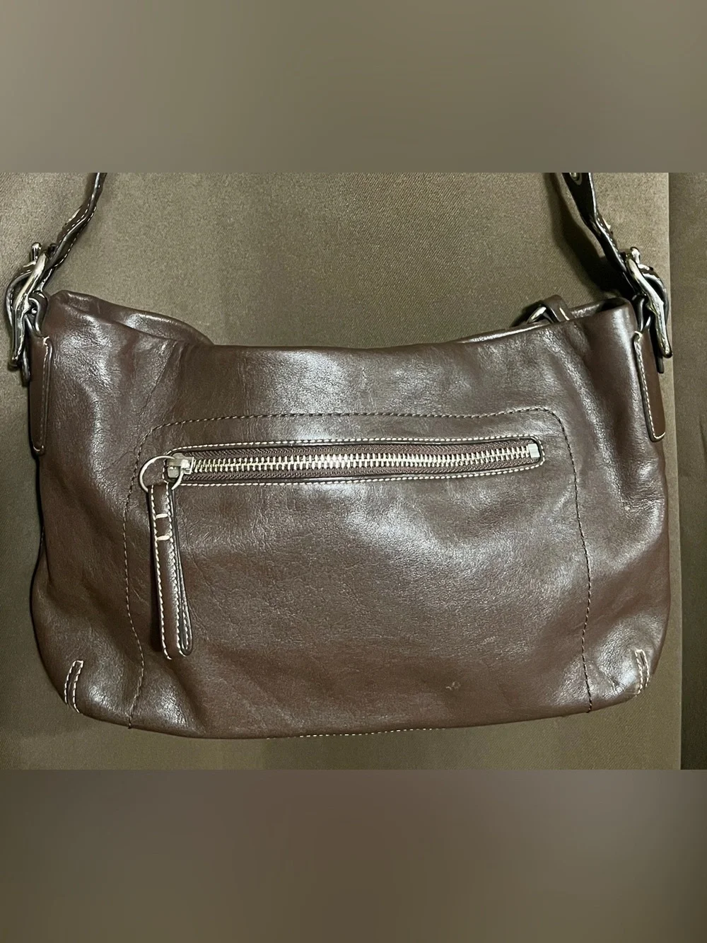 Coach Dark Brown Leather Shoulder Bag with Tassel